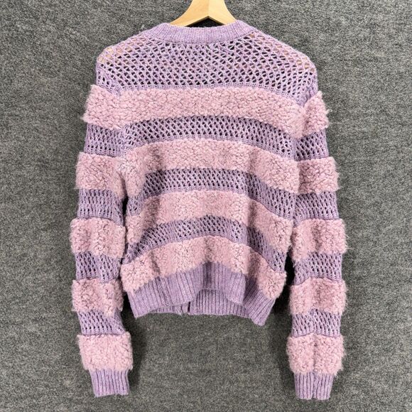 Giuliana Cardigan Women S Small Purple Striped Wool Knit Button Long Sleeve - Picture 2 of 7